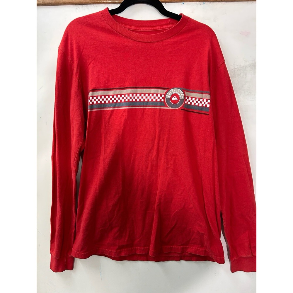 Vintage Quicksilver Y2K 90s Long Sleeve T-Shirt Mens Sz L Skate Boardriding Red‎
